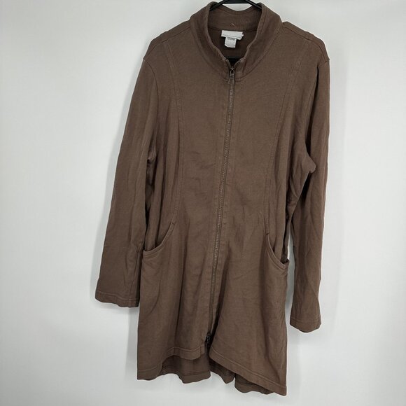 Soft Surroundings Women's Tunic Brown Long Sleeve Size Large zip up - Picture 1 of 5